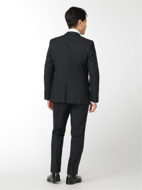 軽量光沢ストレッチ スリムフィット 2ボタン2ピーススーツ シャドーストライプ紺