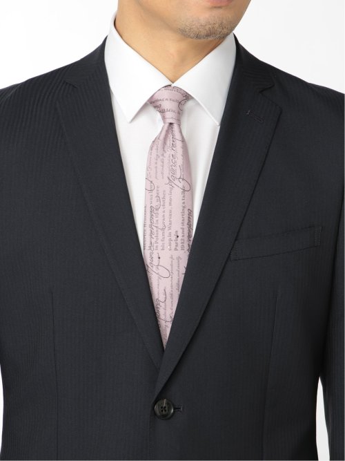 軽量光沢ストレッチ スリムフィット 2ボタン2ピーススーツ シャドーストライプ紺