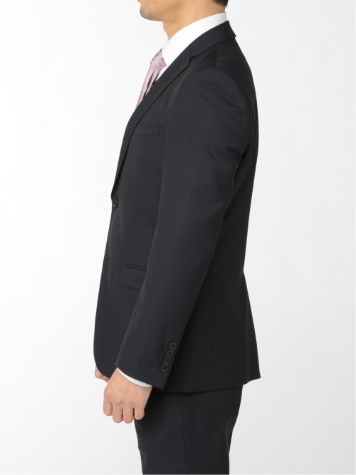 軽量光沢ストレッチ スリムフィット 2ボタン2ピーススーツ シャドーストライプ紺