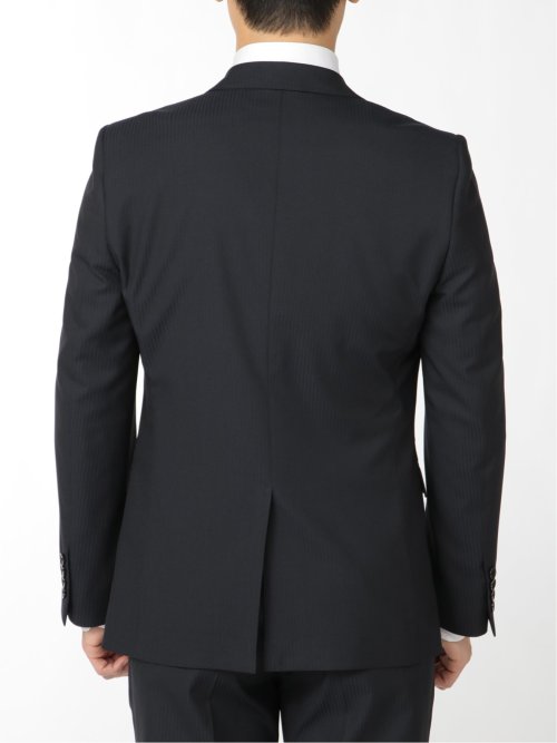 軽量光沢ストレッチ スリムフィット 2ボタン2ピーススーツ シャドーストライプ紺