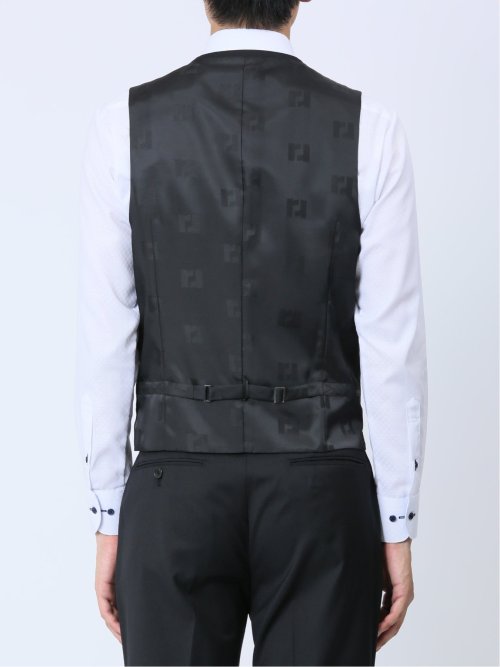 光沢ストレッチ スリムフィット 2ボタン3ピーススーツ ジオメトリック黒