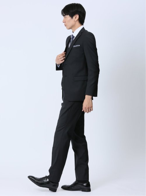 光沢ストレッチ スリムフィット 2ボタン3ピーススーツ ジオメトリック黒