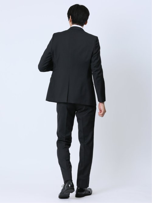 光沢ストレッチ スリムフィット 2ボタン3ピーススーツ ジオメトリック黒