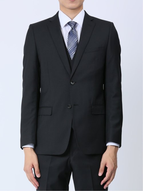 光沢ストレッチ スリムフィット 2ボタン3ピーススーツ ジオメトリック黒