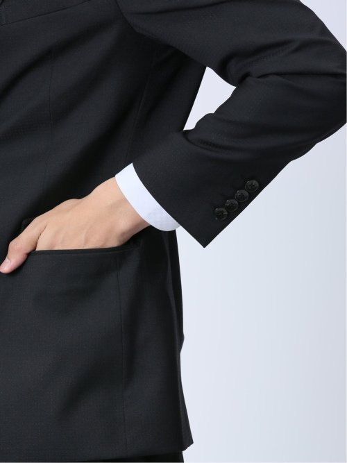 光沢ストレッチ スリムフィット 2ボタン3ピーススーツ ジオメトリック黒