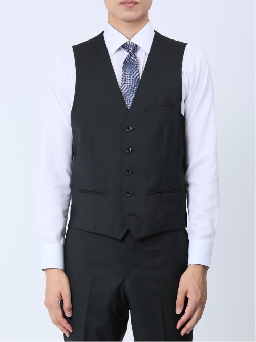 光沢ストレッチ スリムフィット 2ボタン3ピーススーツ ジオメトリック黒