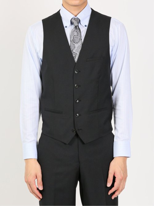 超光沢ストレッチ スリムフィット 2ボタン3ピーススーツ ジオメトリック黒