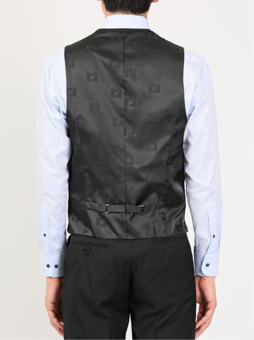 超光沢ストレッチ スリムフィット 2ボタン3ピーススーツ ジオメトリック黒