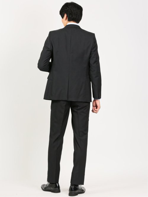 超光沢ストレッチ スリムフィット 2ボタン3ピーススーツ ジオメトリック黒