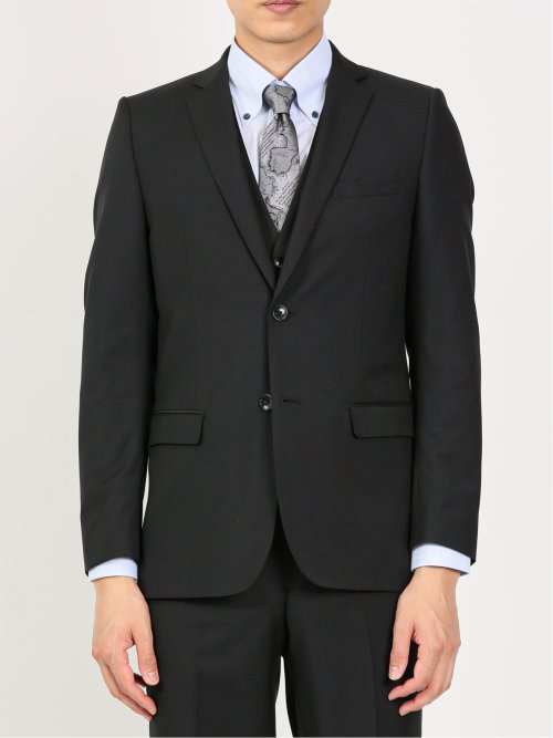 超光沢ストレッチ スリムフィット 2ボタン3ピーススーツ ジオメトリック黒