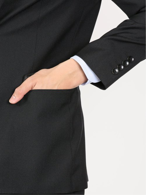 超光沢ストレッチ スリムフィット 2ボタン3ピーススーツ ジオメトリック黒