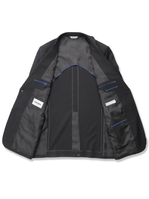 超光沢ストレッチ スリムフィット 2ボタン3ピーススーツ ジオメトリック黒