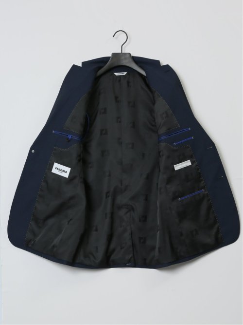 超光沢ストレッチ スリムフィット 2ボタン3ピーススーツ ジオメトリック紺