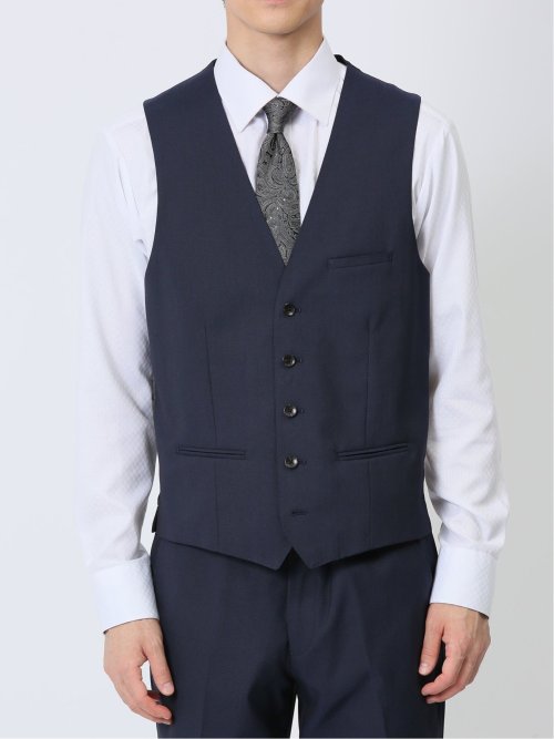 超光沢ストレッチ スリムフィット 2ボタン3ピーススーツ ジオメトリック紺