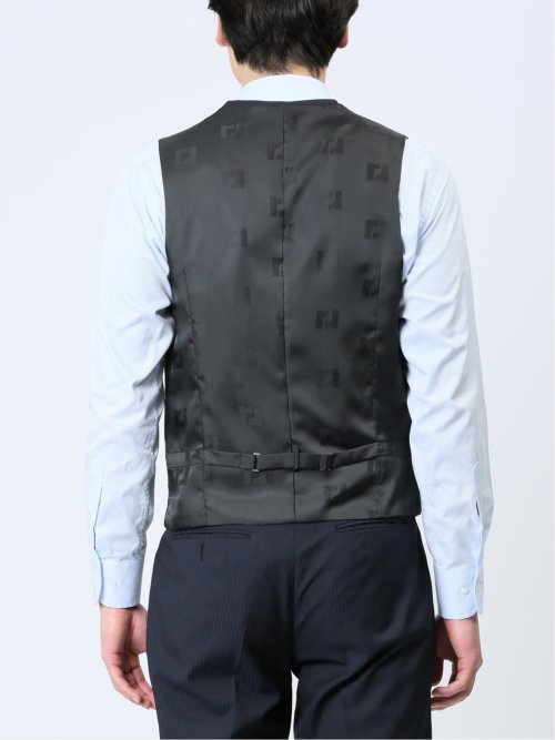 超光沢ストレッチ スリムフィット 2ボタン3ピーススーツ シャドーストライプ紺