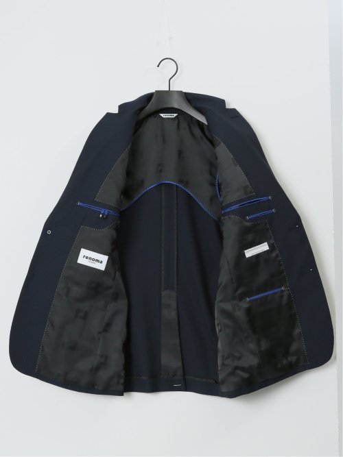 超光沢ストレッチ スリムフィット 2ボタン3ピーススーツ シャドーストライプ紺