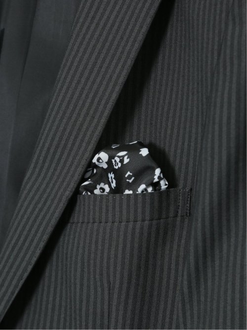 光沢ウール混ストレッチ スリムフィット 2ボタン2ピーススーツ シャドーストライプグレー