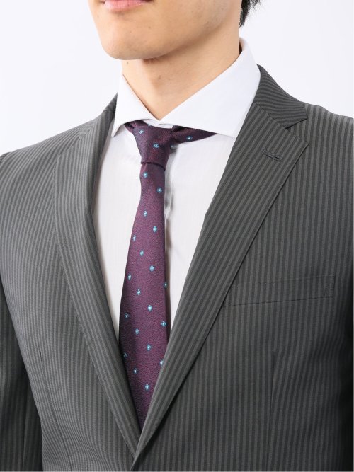 光沢ウール混ストレッチ スリムフィット 2ボタン2ピーススーツ シャドーストライプグレー