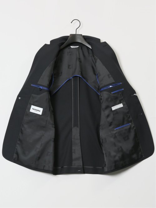 超光沢ストレッチ スリムフィット 2ボタン3ピーススーツ ジオメトリック黒