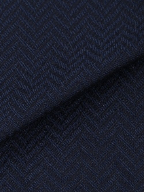 光沢ストレッチ スリムフィット 2ボタン2ピーススーツ ヘリンボン紺