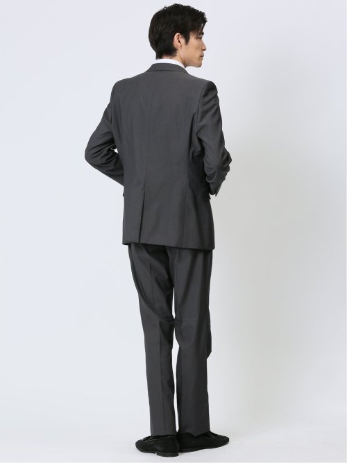 超光沢ストレッチ スリムフィット 2ボタン3ピーススーツ ヘリンボングレー