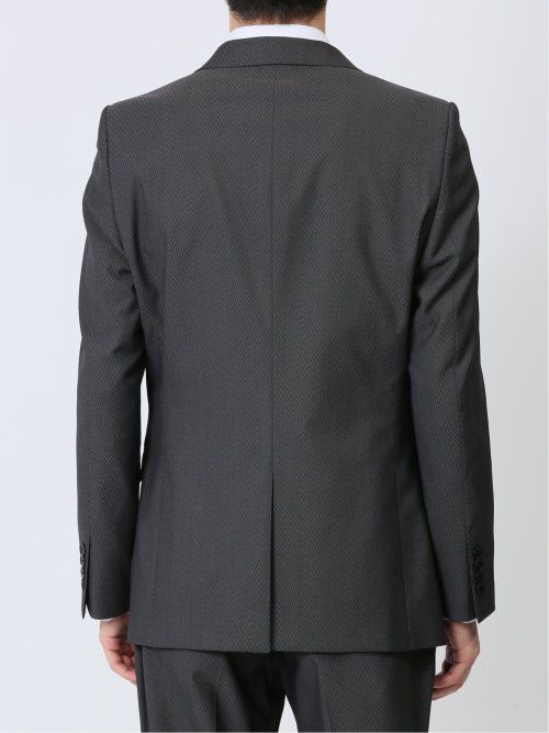 超光沢ストレッチ スリムフィット 2ボタン3ピーススーツ ヘリンボングレー