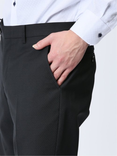 超光沢ストレッチ スリムフィット 2ボタン3ピーススーツ 千鳥黒