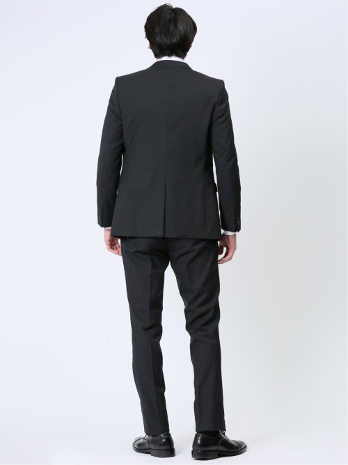 超光沢ストレッチ スリムフィット 2ボタン3ピーススーツ 千鳥黒