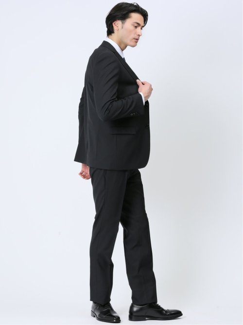 超光沢ストレッチ スリムフィット 2ボタン3ピーススーツ 千鳥黒