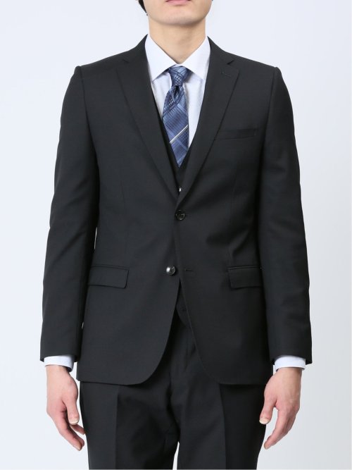 超光沢ストレッチ スリムフィット 2ボタン3ピーススーツ 千鳥黒