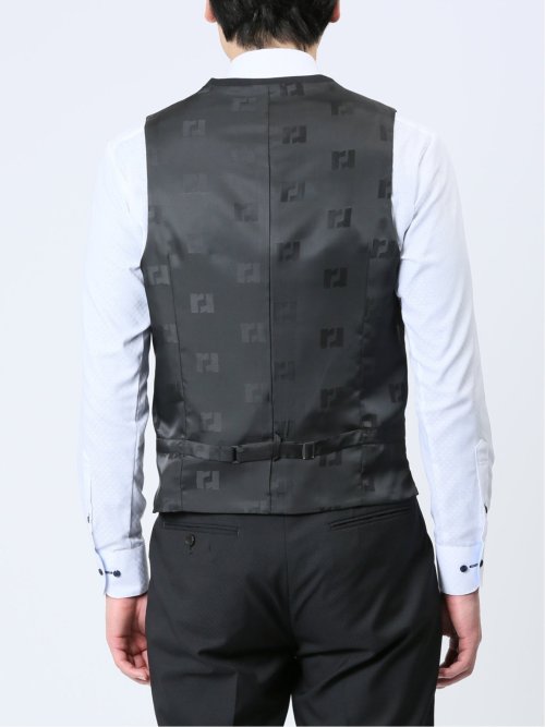 超光沢ストレッチ スリムフィット 2ボタン3ピーススーツ 千鳥黒