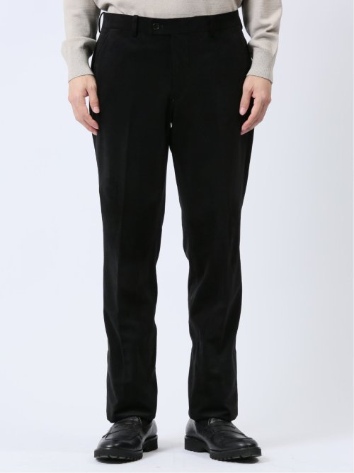 ベルベット調 スリムフィット 2ボタン3ピーススーツ カルゼ黒