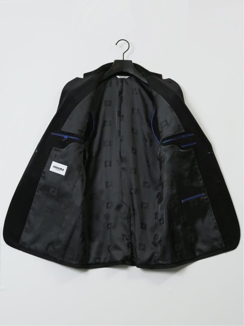 ベルベット調 スリムフィット 2ボタン3ピーススーツ カルゼ黒