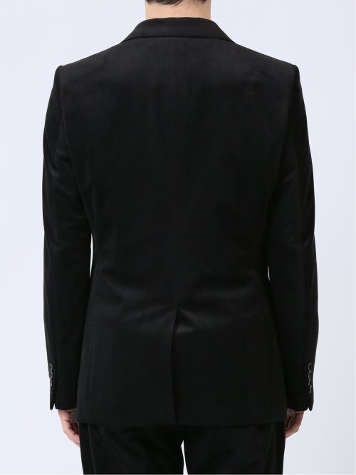 ベルベット調 スリムフィット 2ボタン3ピーススーツ カルゼ黒