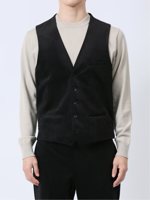 ベルベット調 スリムフィット 2ボタン3ピーススーツ カルゼ黒