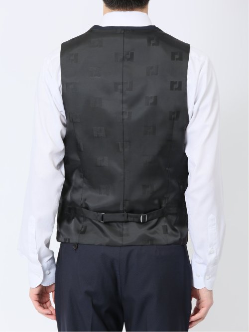 超光沢ストレッチ スリムフィット 2ボタン3ピーススーツ ジオメトリック紺