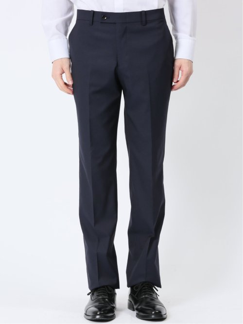 超光沢ストレッチ スリムフィット 2ボタン3ピーススーツ ジオメトリック紺