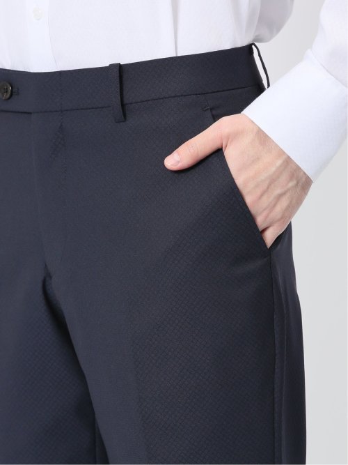 超光沢ストレッチ スリムフィット 2ボタン3ピーススーツ ジオメトリック紺