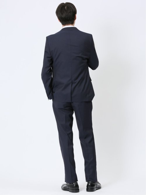 超光沢ストレッチ スリムフィット 2ボタン3ピーススーツ ジオメトリック紺