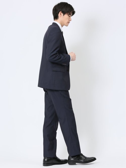 超光沢ストレッチ スリムフィット 2ボタン3ピーススーツ ジオメトリック紺