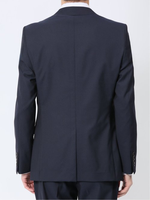 超光沢ストレッチ スリムフィット 2ボタン3ピーススーツ ジオメトリック紺