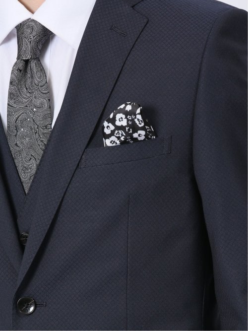 超光沢ストレッチ スリムフィット 2ボタン3ピーススーツ ジオメトリック紺