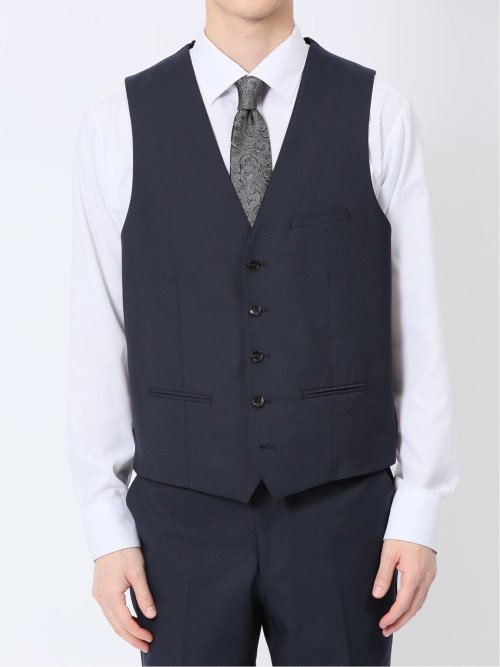 超光沢ストレッチ スリムフィット 2ボタン3ピーススーツ ジオメトリック紺