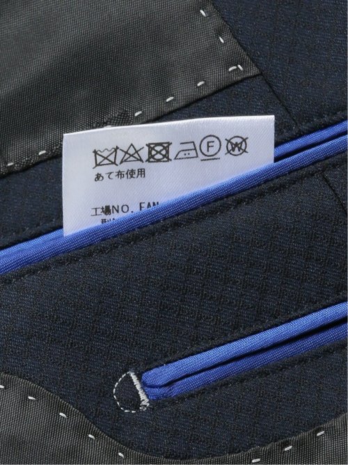 超光沢ストレッチ スリムフィット 2ボタン3ピーススーツ ジオメトリック紺