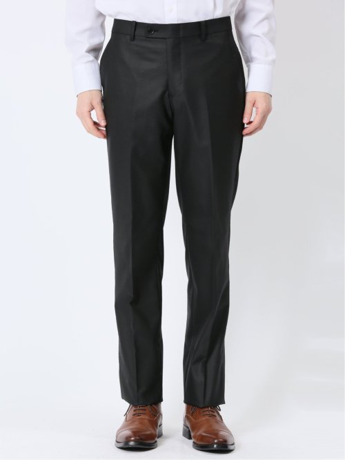 ウール混ストレッチ スリムフィット 2ボタン3ピーススーツ シャドーストライプ黒