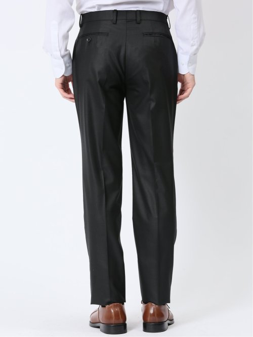 ウール混ストレッチ スリムフィット 2ボタン3ピーススーツ シャドーストライプ黒