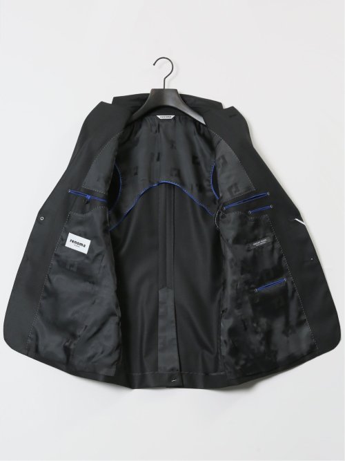 ウール混ストレッチ スリムフィット 2ボタン3ピーススーツ シャドーストライプ黒