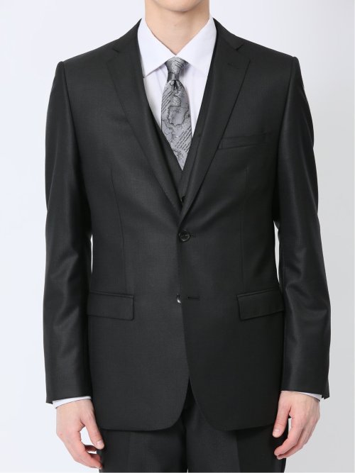 ウール混ストレッチ スリムフィット 2ボタン3ピーススーツ シャドー