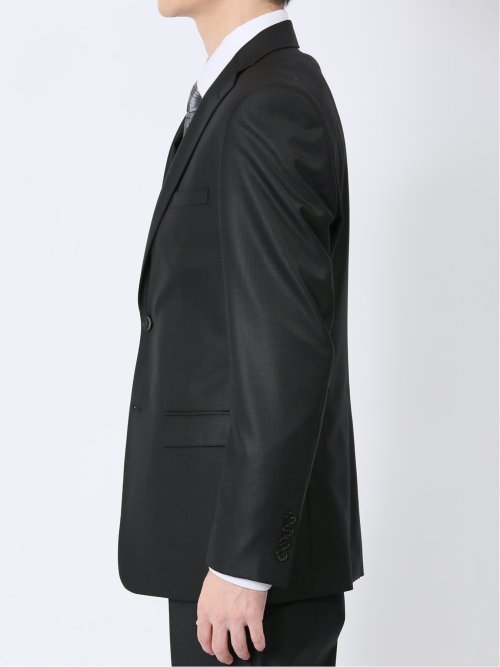 ウール混ストレッチ スリムフィット 2ボタン3ピーススーツ シャドーストライプ黒