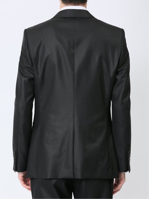 ウール混ストレッチ スリムフィット 2ボタン3ピーススーツ シャドーストライプ黒